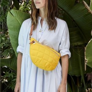 Clare V NWT Grande Fanny Sling Belt Crossbody Bag Yellow Quilted Puffer Nylon